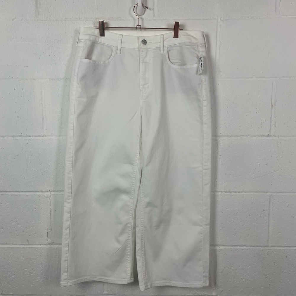 Old Navy NWT Women's High Rise Wow Wide Leg Jeans White Cropped Neutral 12 Short